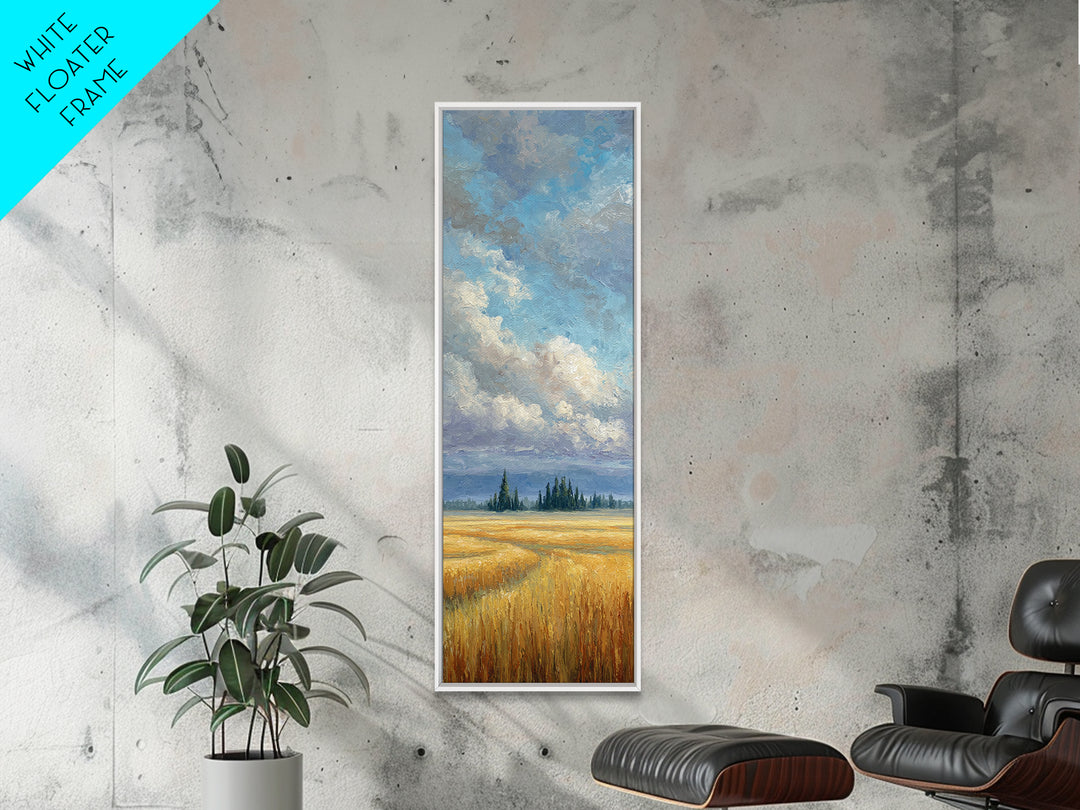 Golden Wheat Field Beneath Huge Clouds Canvas Print, Landscape Art, Wall Art, Living Room Decor, Horizon, Framed Wall Art, LAN-1x3-12