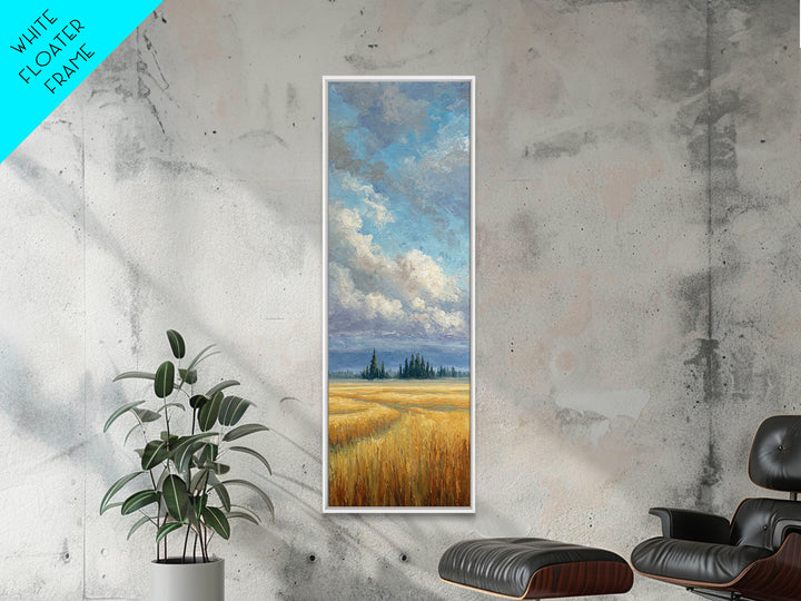 Golden Wheat Field Beneath Huge Clouds Canvas Print, Landscape Art, Wall Art, Living Room Decor, Horizon, Framed Wall Art, LAN-1x3-12