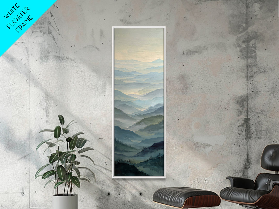 Misty Mountain Valley at Sunrise Canvas Print, Landscape Art, Minimalist Decor, Living Room Decor, Oil Painting, Horizon, LAN-1x3-13