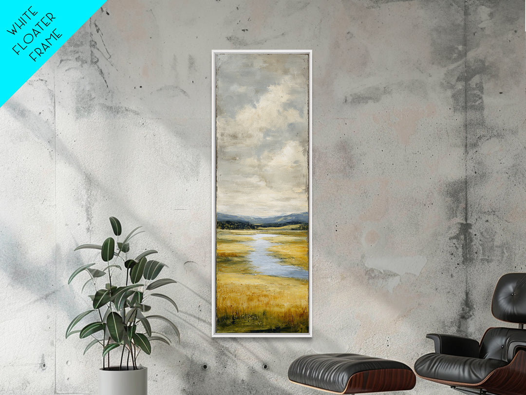 Winding River Through Golden Fields Canvas Print, Landscape Art, Gallery Decor, Living Room Decor, Fine Art, Horizon, LAN-1x3-14