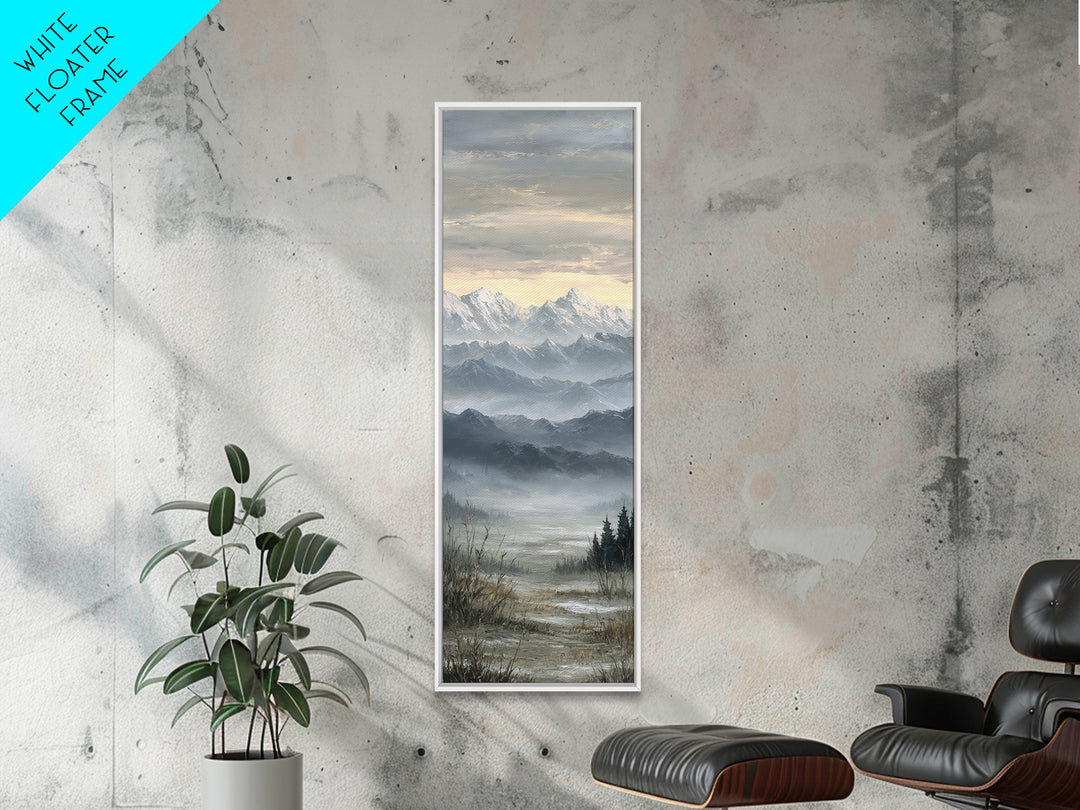 Snow Covered Alpine Village at Dusk Framed Canvas Print, Landscape Art, Framed Wall Art, Living Room Decor, Oil Painting, LAN-1x3-19