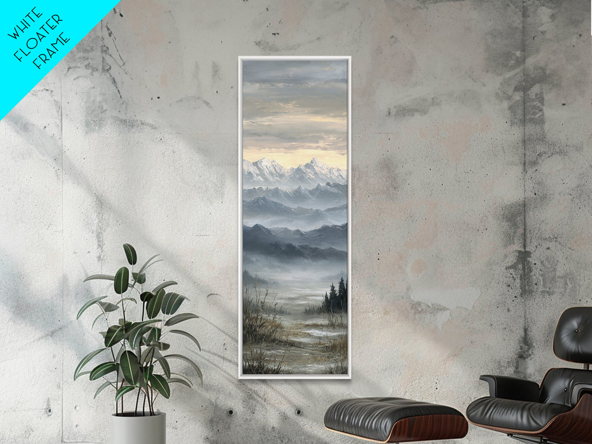 Snow Covered Alpine Village at Dusk Framed Canvas Print, Landscape Art, Framed Wall Art, Living Room Decor, Oil Painting, LAN-1x3-19