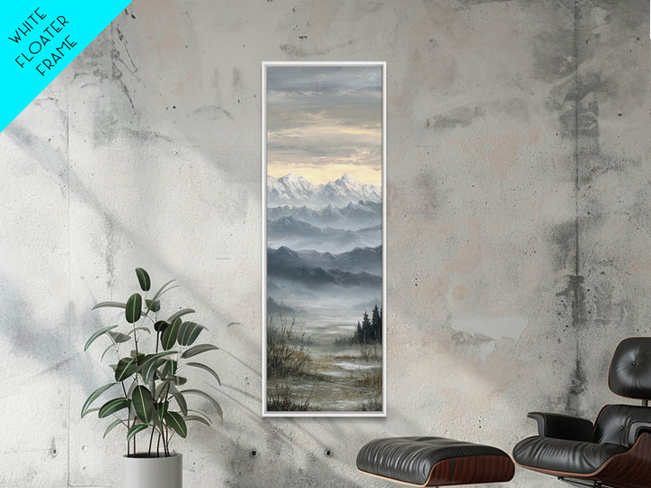 Snow Covered Alpine Village at Dusk Framed Canvas Print, Landscape Art, Framed Wall Art, Living Room Decor, Oil Painting, LAN-1x3-19
