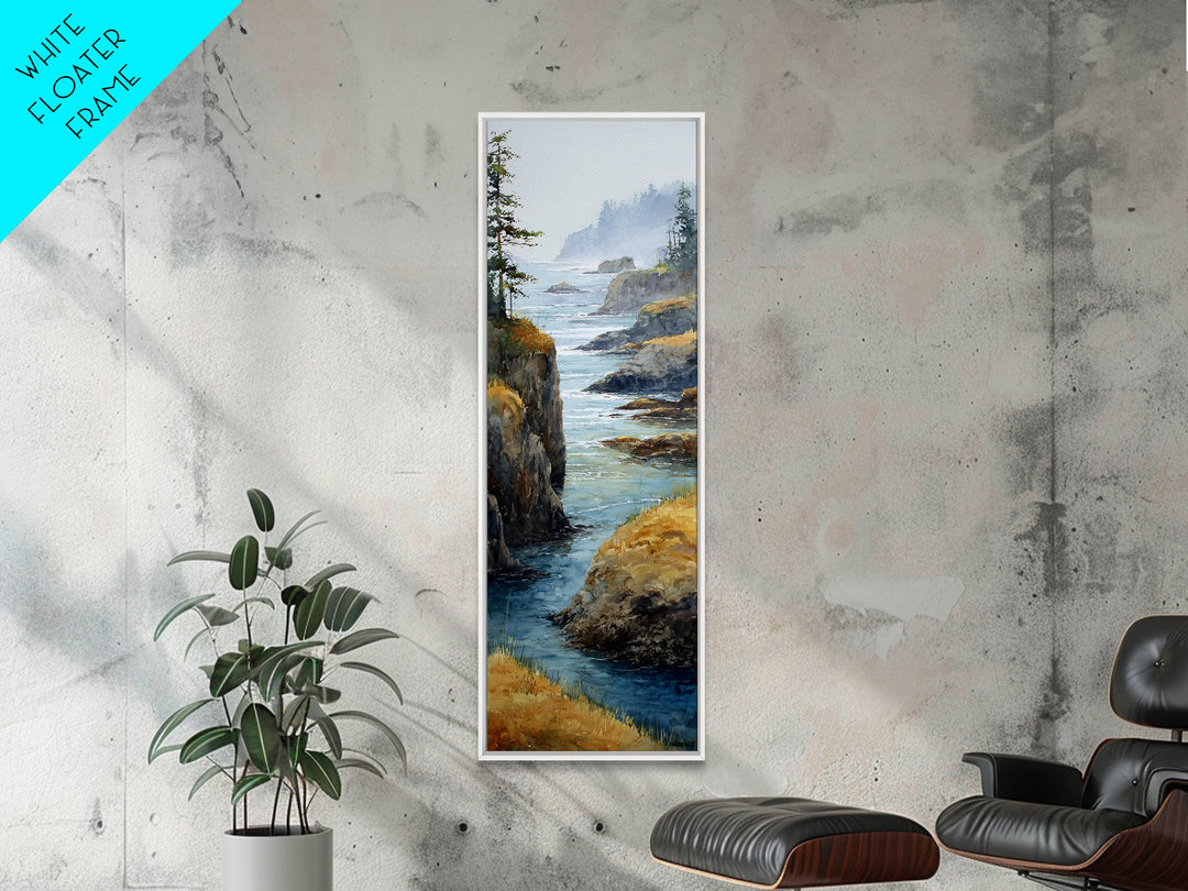 Coastal Cliffs with Crashing Waves Framed Canvas Print, Landscape Art, Wall Decor, Living Room Decor, Fine Art, Horizon, LAN-1x3-20