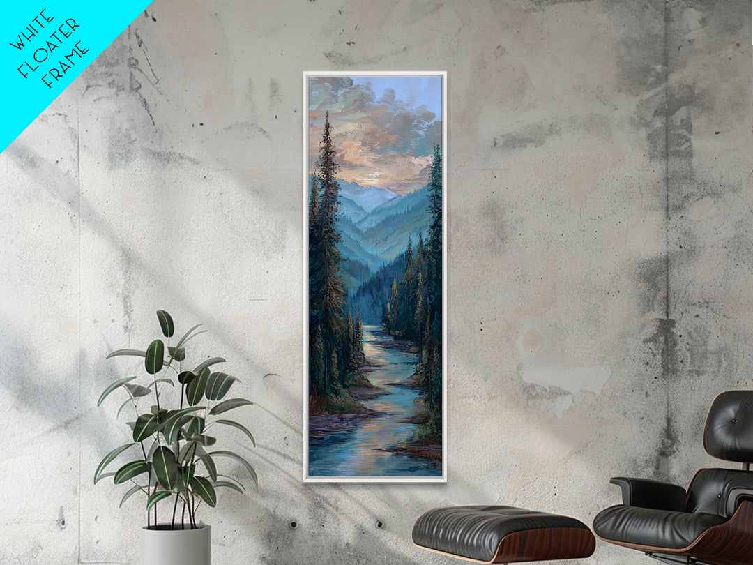 Waterfall Hidden in Dense Forest Framed Canvas Print, Landscape Art, Decor, Living Room Decor, Oil Painting, Horizon, LAN-1x3-24