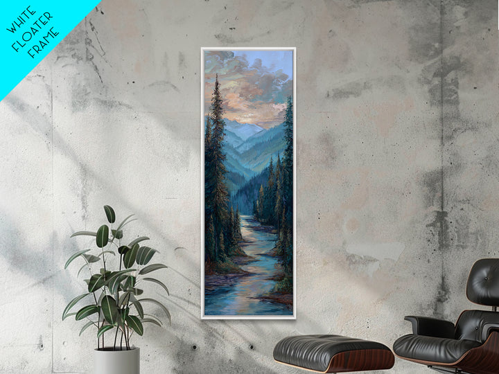 Waterfall Hidden in Dense Forest Framed Canvas Print, Landscape Art, Decor, Living Room Decor, Oil Painting, Horizon, LAN-1x3-24