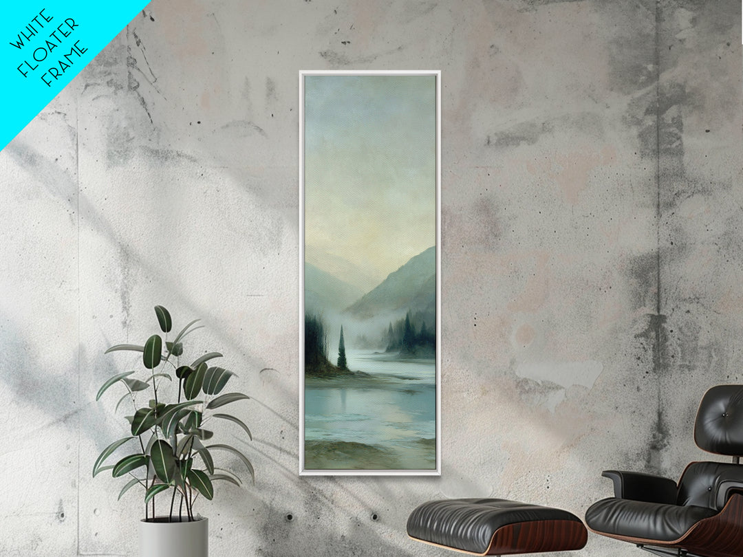 Fjord Landscape with Icy Blue Water Framed Canvas Print, Landscape Art, Original Painting, Living Room Decor, Fine Art, Horizon, LAN-1x3-3