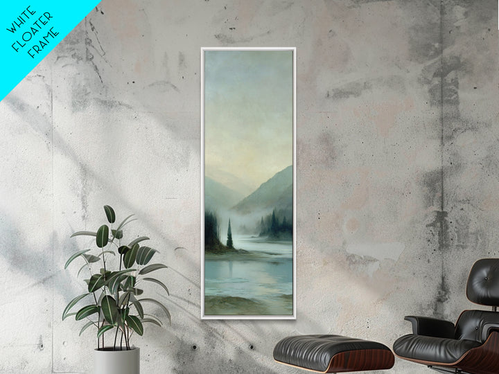 Fjord Landscape with Icy Blue Water Framed Canvas Print, Landscape Art, Original Painting, Living Room Decor, Fine Art, Horizon, LAN-1x3-3