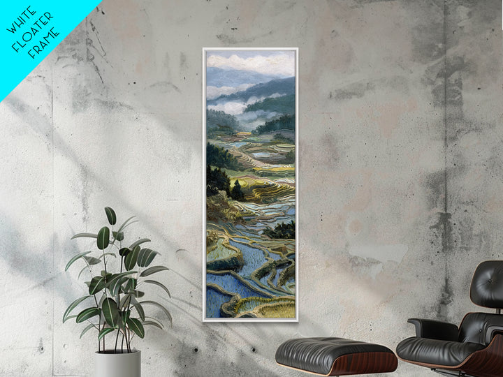 Rice Terraces Glowing Framed Canvas Print, Landscape Art, Floral Wall Art, Living Room Decor, Horizon, Minimalist Decor, LAN-1x3-30
