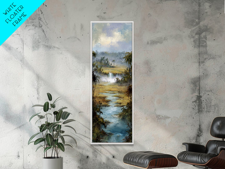 Tropical Jungle Waterfall Framed Canvas Print, Landscape Art, Minimalist Decor, Living Room Decor, Oil Painting, Horizon, LAN-1x3-4