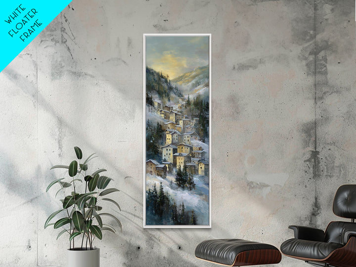 Snow Covered Alpine Village at Dusk Canvas Print, Landscape Art, Abstract Wall Art, Living Room Decor, Fine Art, Horizon, LAN-1x3-43