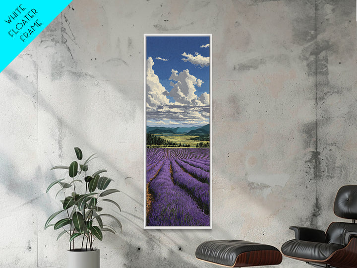Lavender Field Leading to Distant Hills Framed Canvas Print, Landscape Art, Modern Decor, Living Room Decor, Fine Art, Horizon, LAN-1x3-46