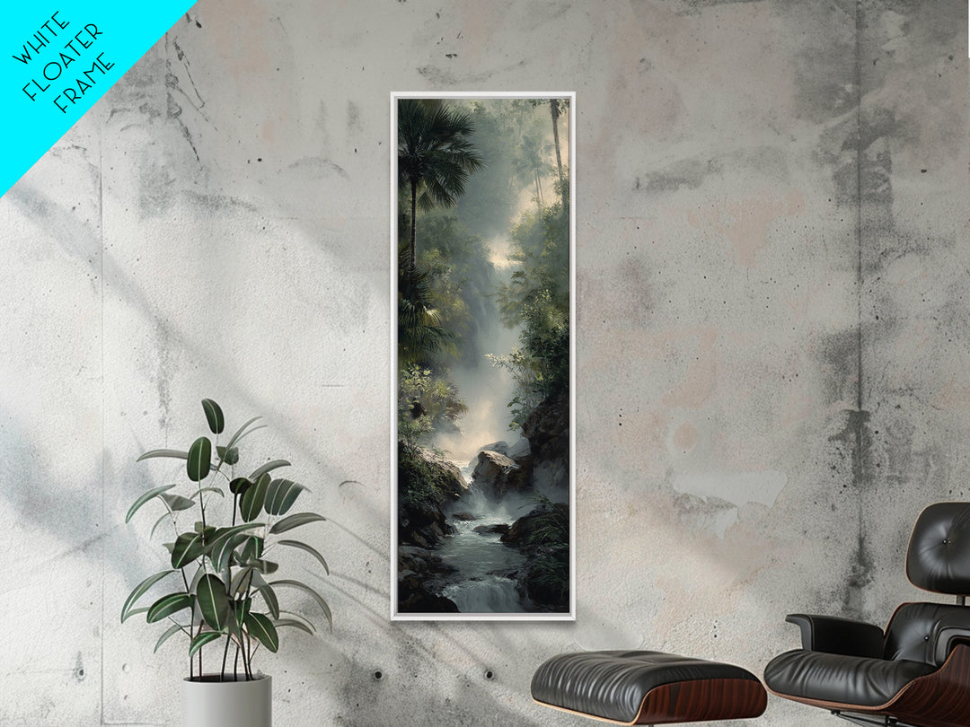 Tropical Jungle Waterfall Framed Canvas Print, Landscape Art, Digital Wall Art, Living Room Decor, Fine Art, Horizon, LAN-1x3-52