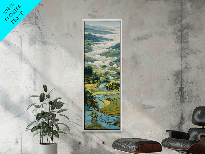 Rice Terraces Glowing Framed Canvas Print, Landscape Art, Floral Wall Art, Living Room Decor, Horizon, Minimalist Decor, LAN-1x3-54