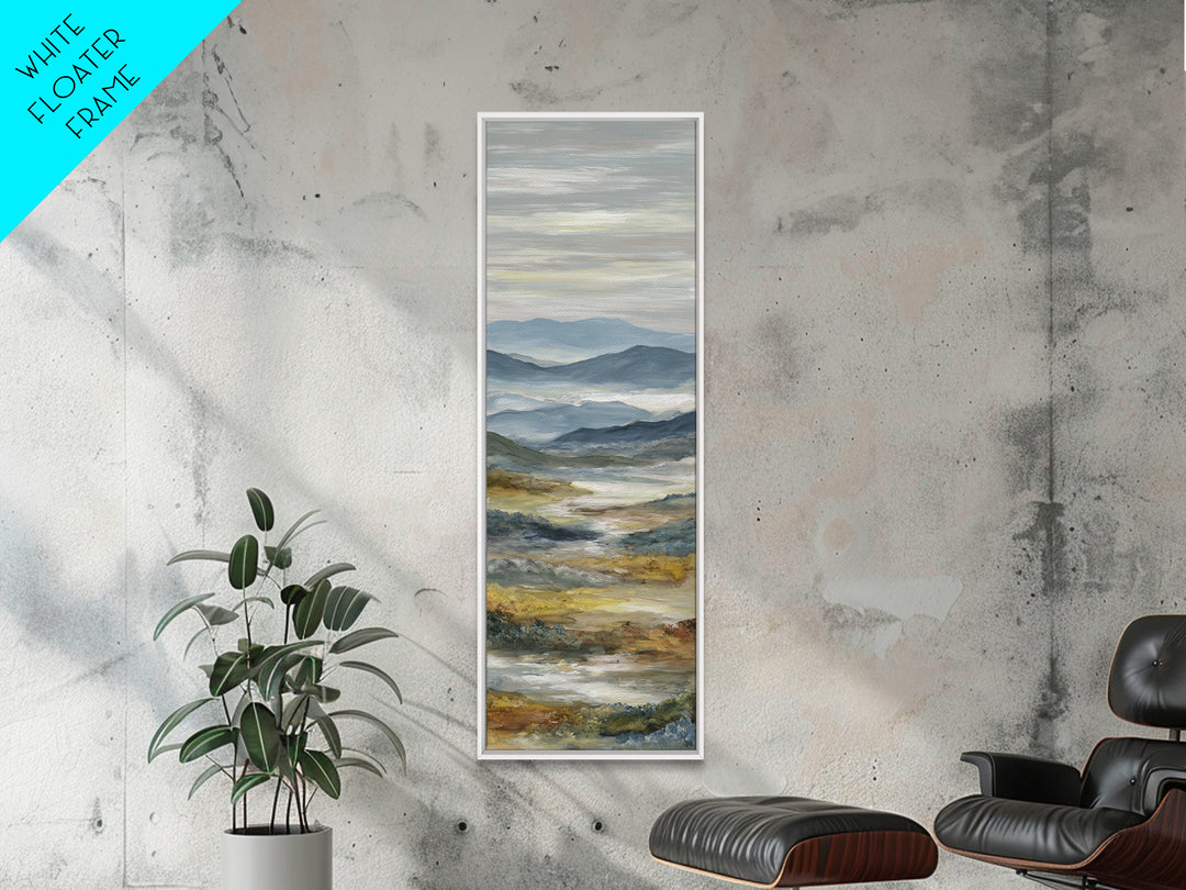 Misty Mountain Valley at Sunrise Framed Canvas Print, Landscape Art, Digital Prints, Living Room Decor, Fine Art, Horizon, LAN-1x3-61