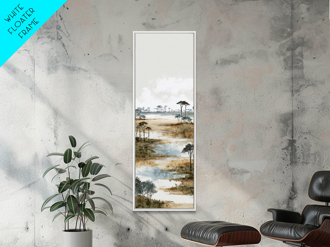 Wide Savanna with Acacia Silhouette Canvas Print, Landscape Art, Digital Wall Art, Living Room Decor, Fine Art, Horizon, LAN-1x3-7