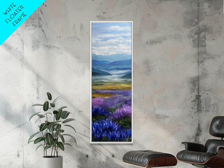 Lavender Field Leading to Distant Hills Framed Canvas Print, Landscape Art, Modern Decor, Living Room Decor, Fine Art, Horizon, LAN-1x3-70