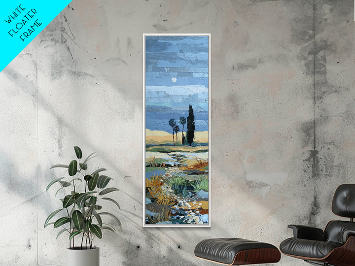 Desert Dunes under Pale Moon Framed Canvas Print, Landscape Art, Gallery Decor, Living Room Decor, Fine Art, Horizon, LAN-1x3-71