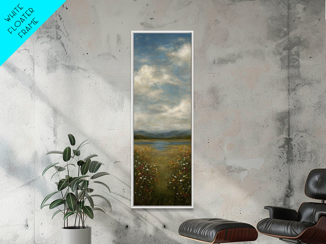 Sunlit Meadow with Wildflowers Canvas Print, Landscape Art, Framed Wall Art, Living Room Decor, Oil Painting, Horizon, LAN-1x3-73