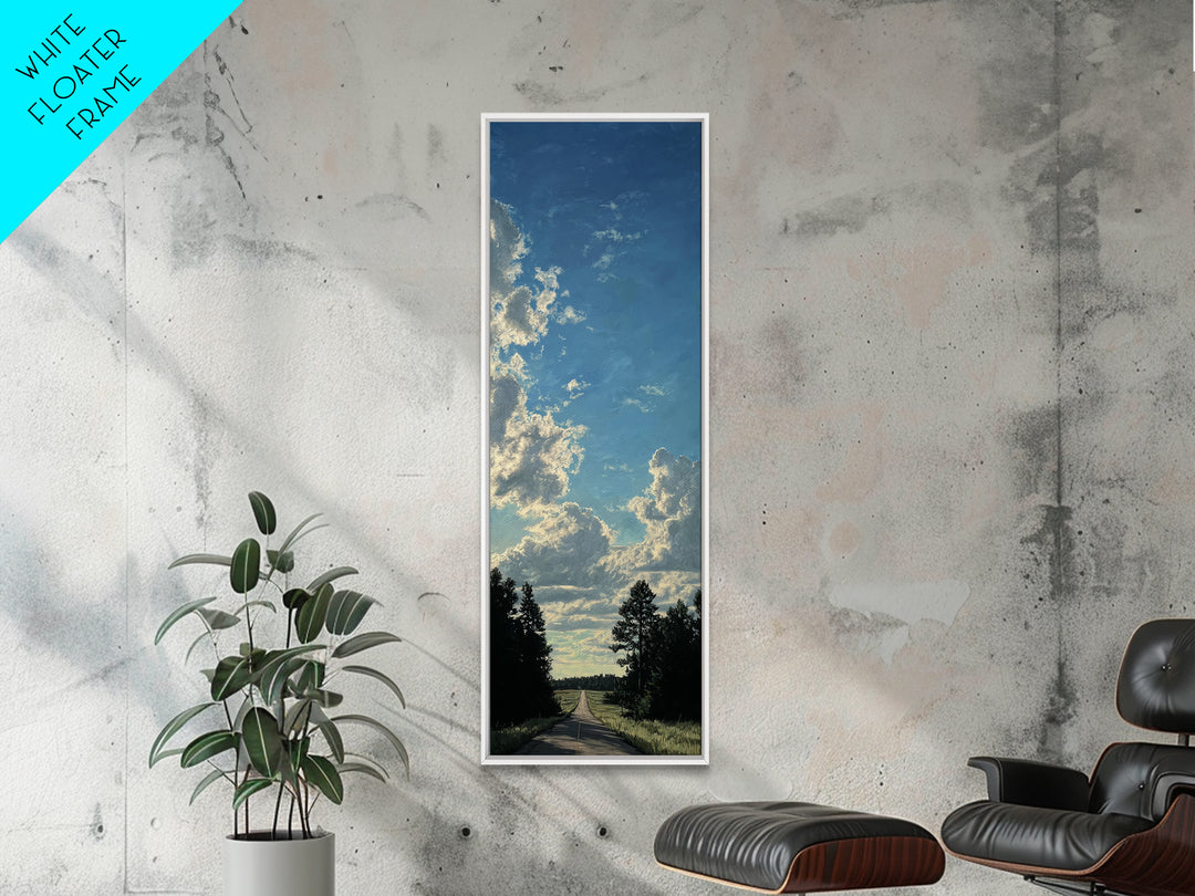 Old Country Road Framed Canvas Print, Landscape Art, Contemporary Art, Living Room Decor, Fine Art, Horizon, Original Art, LAN-1x3-8