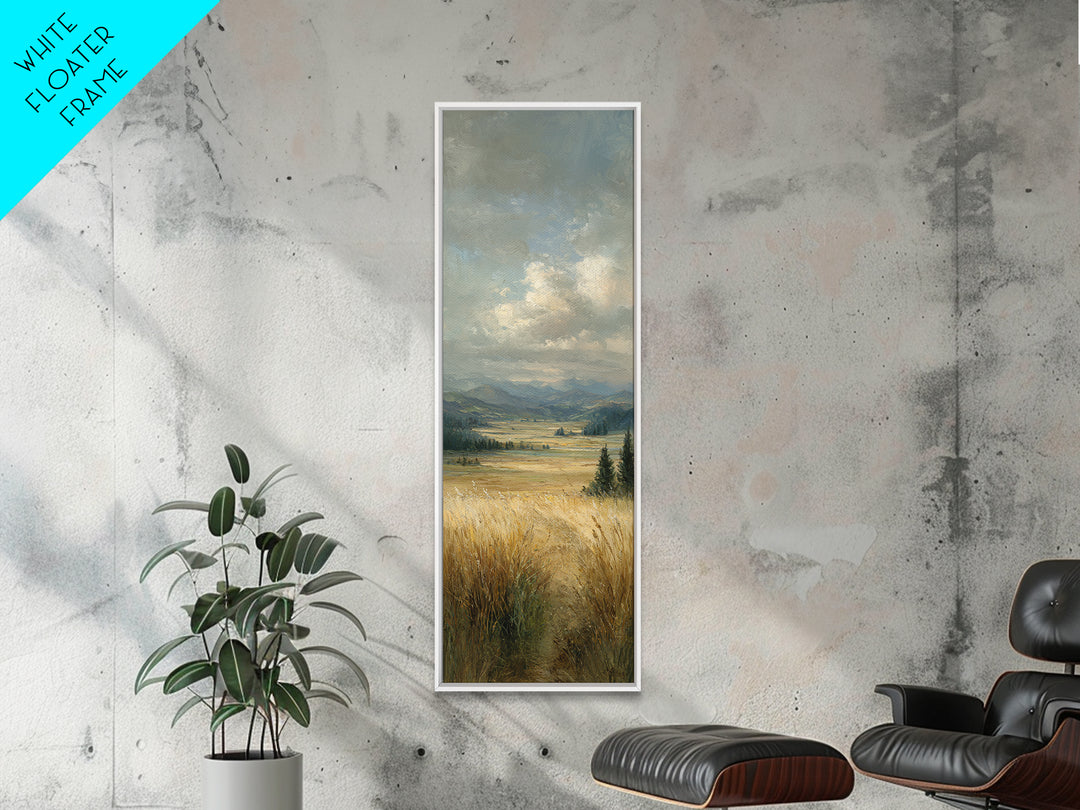 Golden Wheat Field Beneath Huge Clouds Framed Canvas Print, Landscape Art, Living Room Decor, Oil Painting, Horizon, Modern Art, LAN-1x3-84