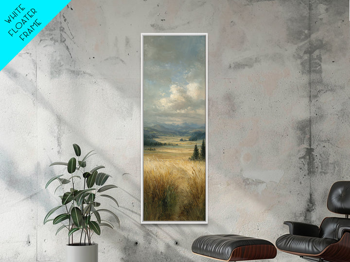Golden Wheat Field Beneath Huge Clouds Framed Canvas Print, Landscape Art, Living Room Decor, Oil Painting, Horizon, Modern Art, LAN-1x3-84