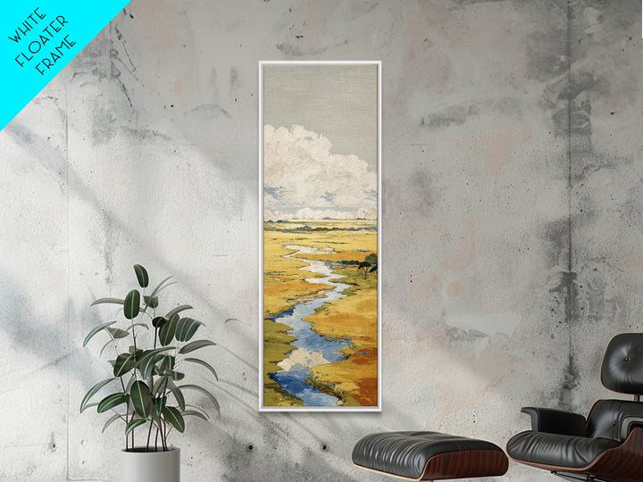 Winding River Through Golden Fields Canvas Print, Landscape Art, Contemporary Art, Living Room Decor, Fine Art, Horizon, LAN-1x3-86