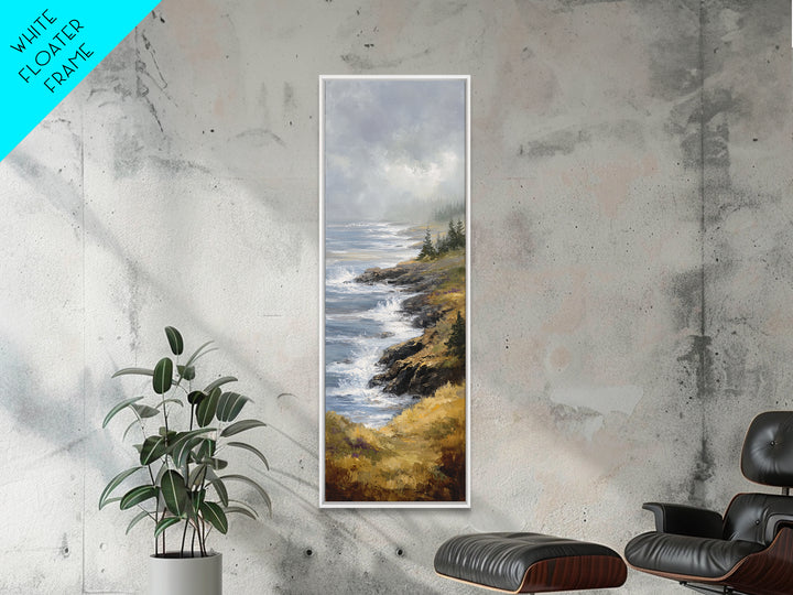 Coastal Cliffs with Crashing Waves Framed Canvas Print, Landscape Art, Modern Wall Art, Living Room Decor, Watercolor Art, LAN-1x3-92