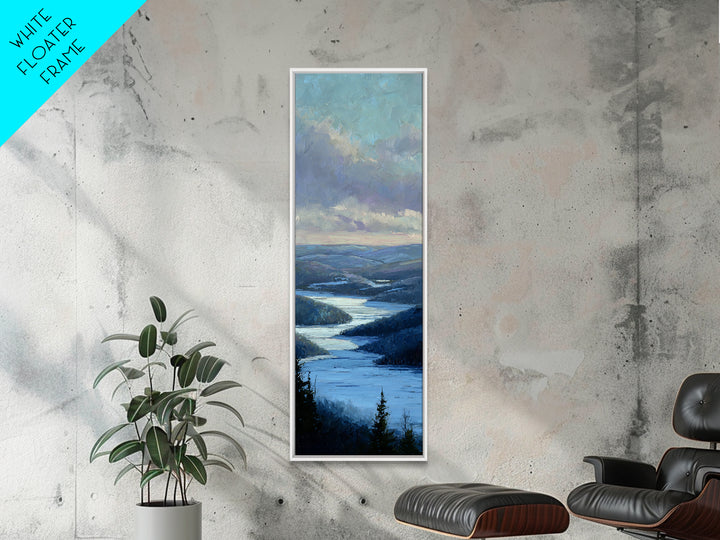 Fjord Landscape with Icy Blue Water Canvas Print, Landscape Art, Luxury Decor, Living Room Decor, Horizon, Digital Art, LAN-1x3-99