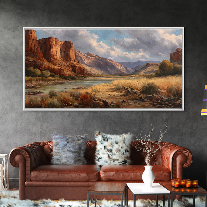 Red Canyon Walls Framed Canvas Print, Landscape Art, Living Room Decor, Oil Painting, Horizon, Horizontal Wall Art, LAN-2x1-1