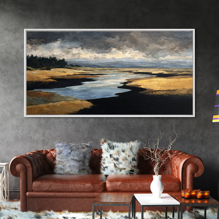 Volcanic Black Beach Framed Canvas Print, Landscape Art, Contemporary Art, Living Room Decor, Fine Art, Horizon, Original Art, LAN-2x1-10