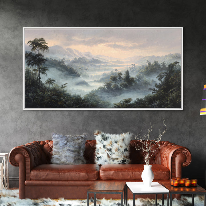 Tropical Jungle Waterfall Framed Canvas Print, Landscape Art, Room Decor, Living Room Decor, Fine Art, Horizon, LAN-2x1-12