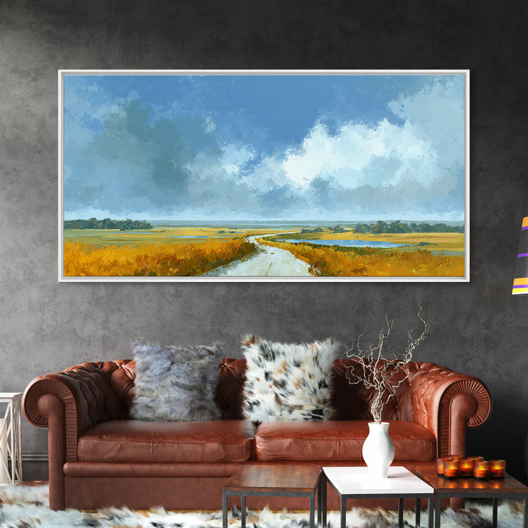 Old Country Road Framed Canvas Print, Landscape Art, Fine Art Print, Living Room Decor, Fine Art, Horizon, Digital Prints, LAN-2x1-16