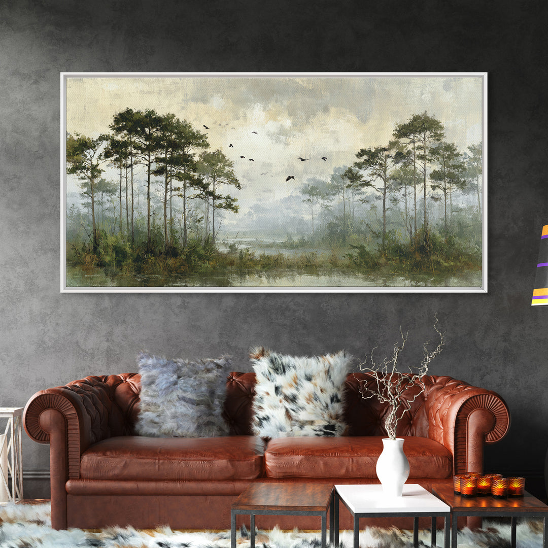 Misty Cypress Swamp Framed Canvas Print, Landscape Art, Room Decor, Living Room Decor, Fine Art, Horizon, Printable Wall Art, LAN-2x1-18