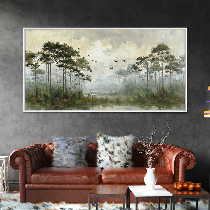 Misty Cypress Swamp Framed Canvas Print, Landscape Art, Room Decor, Living Room Decor, Fine Art, Horizon, Printable Wall Art, LAN-2x1-18