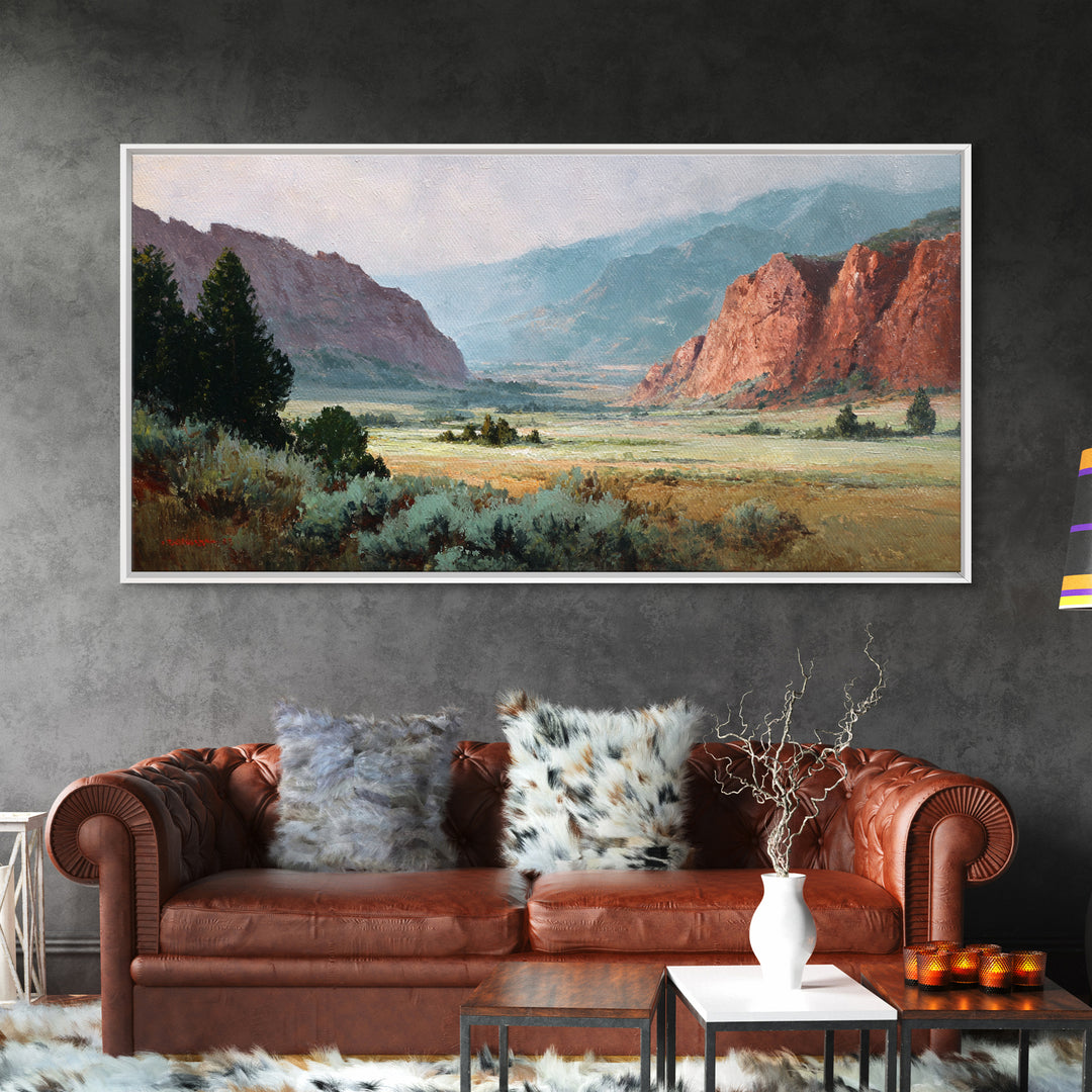 Red Canyon Walls Framed Canvas Print, Landscape Art, Living Room Decor, Oil Painting, Horizon, Horizontal Wall Art, LAN-2x1-25