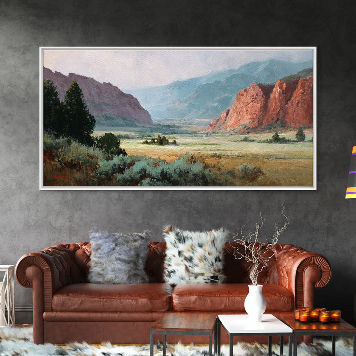 Red Canyon Walls Framed Canvas Print, Landscape Art, Living Room Decor, Oil Painting, Horizon, Horizontal Wall Art, LAN-2x1-25