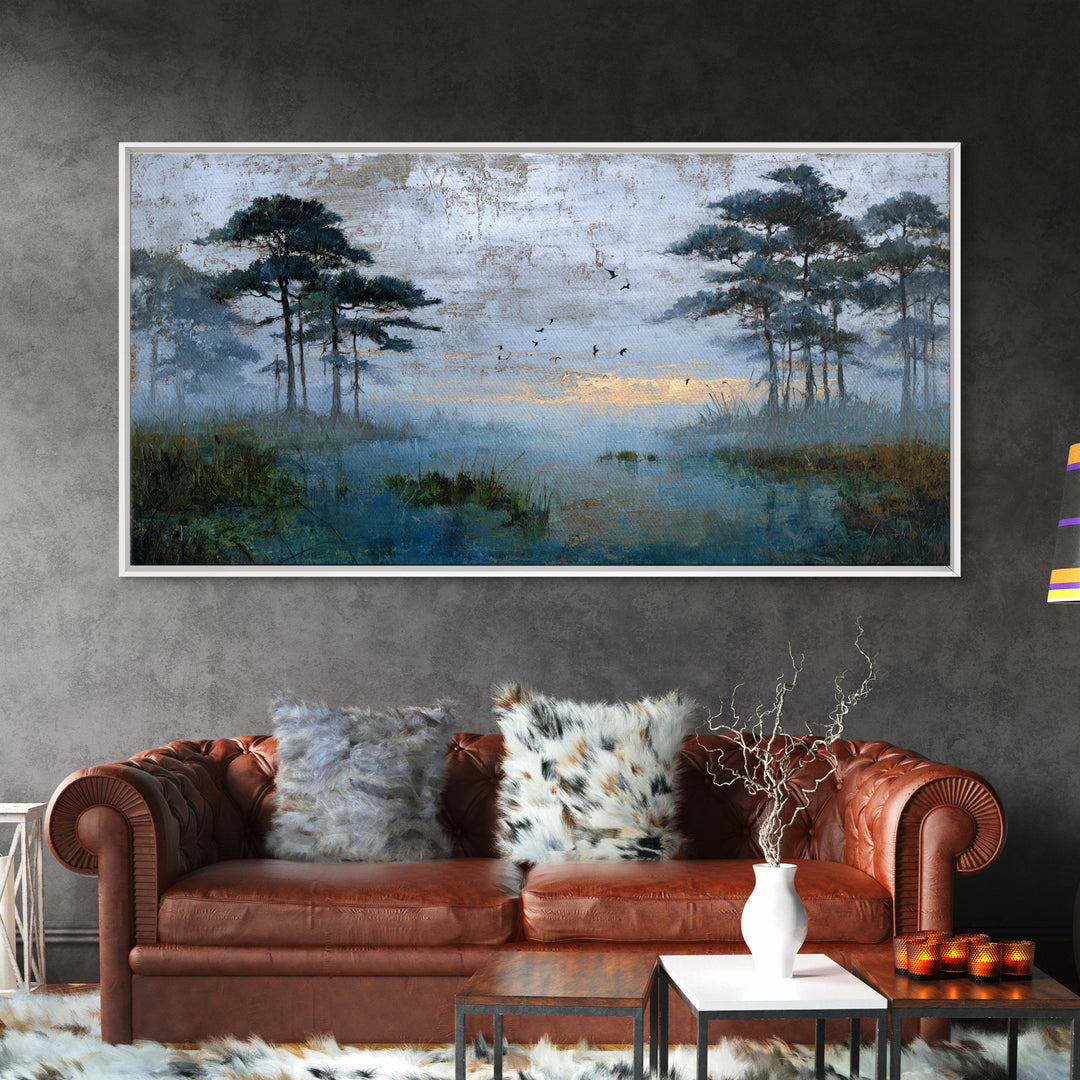 Misty Cypress Swamp Framed Canvas Print, Landscape Art, Room Decor, Living Room Decor, Fine Art, Horizon, Printable Wall Art, LAN-2x1-42