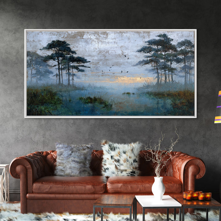 Misty Cypress Swamp Framed Canvas Print, Landscape Art, Room Decor, Living Room Decor, Fine Art, Horizon, Printable Wall Art, LAN-2x1-42