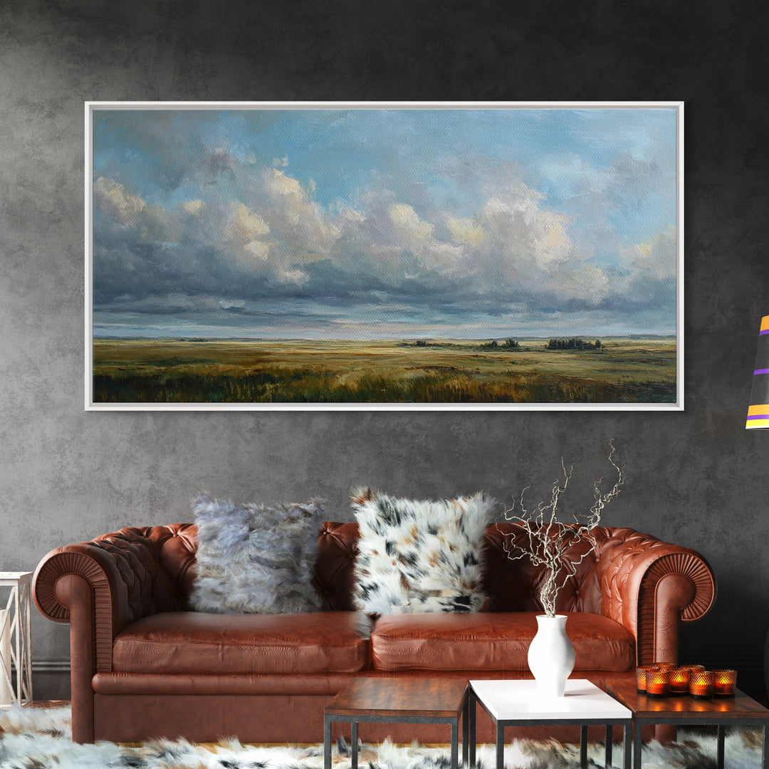 Storm Clouds over an Open Prairie Canvas Print, Landscape Art, Digital Print, Living Room Decor, Horizon, Living Room Wall Art, LAN-2x1-47