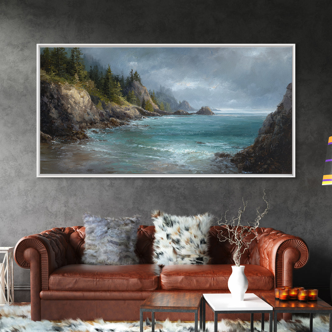 Coastal Cliffs with Crashing Waves Canvas Print, Landscape Art, Art Prints, Living Room Decor, Horizon, Abstract Wall Art, LAN-2x1-52