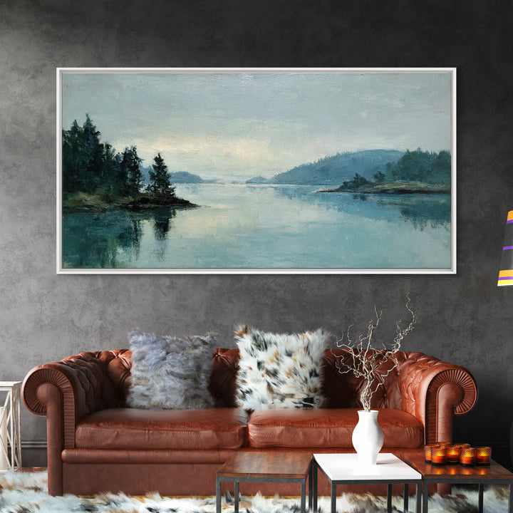 Fjord Landscape with Icy Blue Water Framed Canvas Print, Landscape Art, Wall Art Print, Living Room Decor, Fine Art, Horizon, LAN-2x1-59