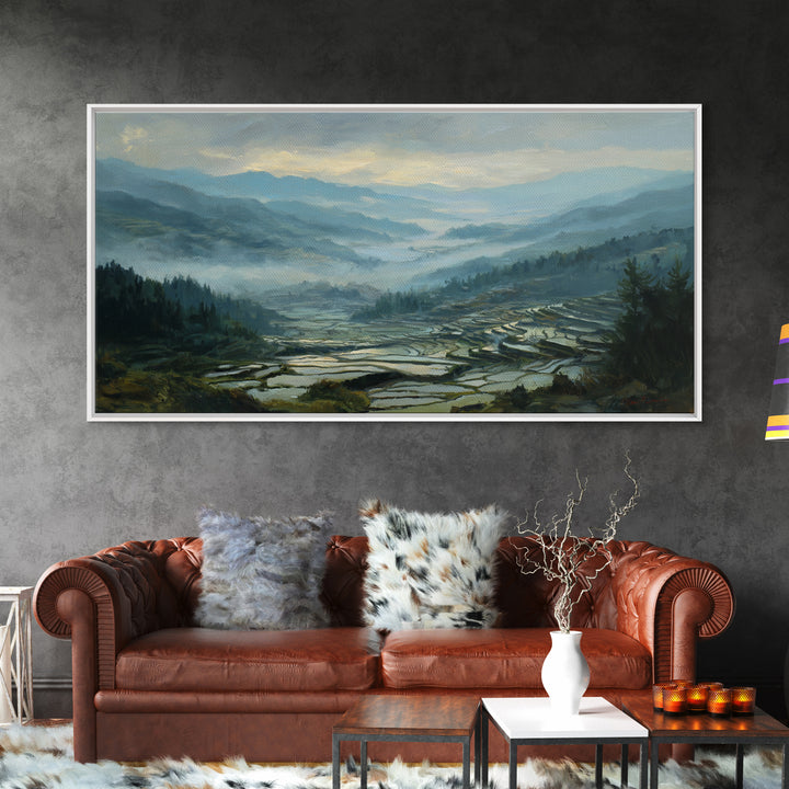 Rice Terraces Glowing Canvas Print, Landscape Art, Wall Art, Living Room Decor, Horizon, Framed Wall Art, Abstract Art, LAN-2x1-62