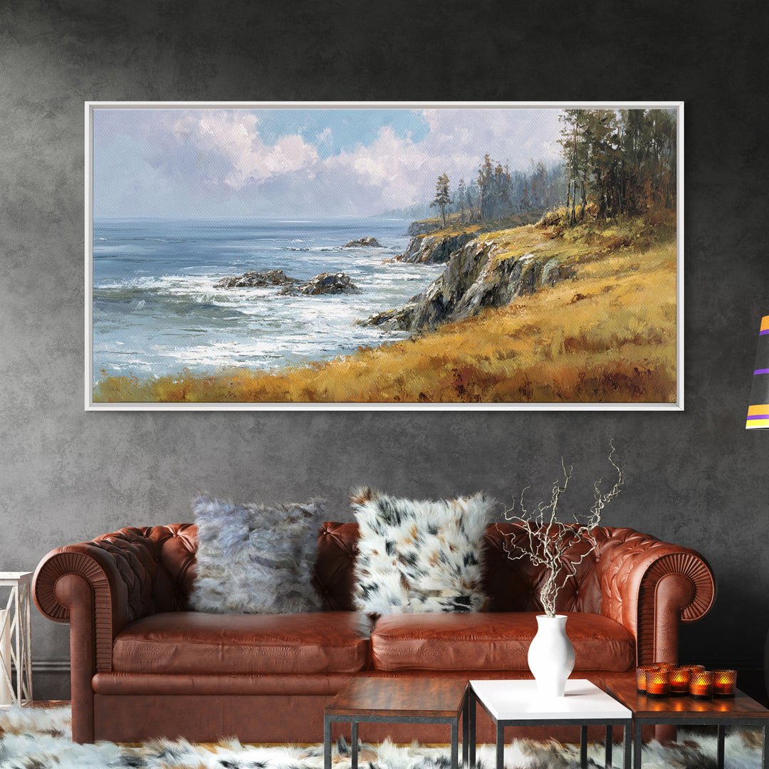 Coastal Cliffs with Crashing Waves Canvas Print, Landscape Art, Farmhouse Decor, Living Room Decor, Fine Art, Horizon, LAN-2x1-76