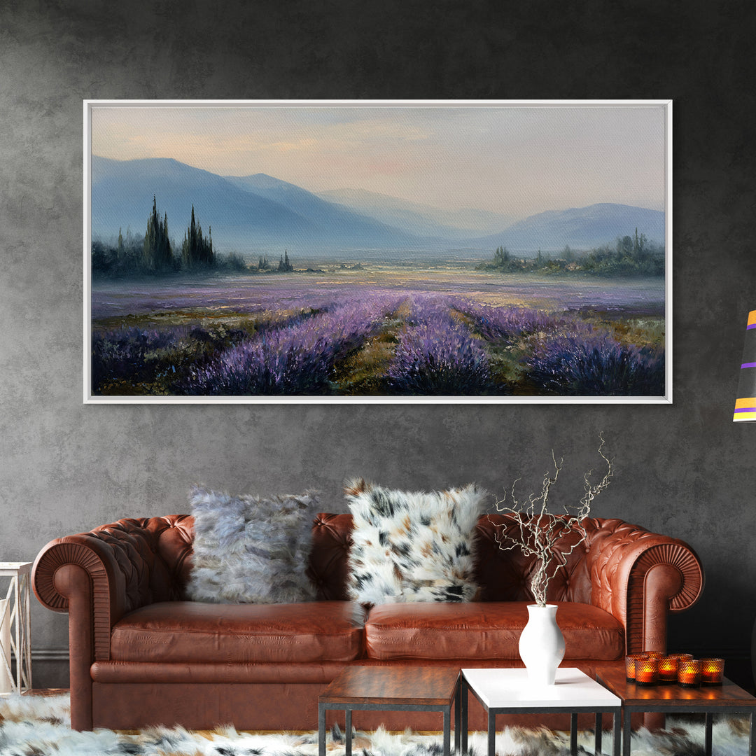 Lavender Field Leading to Distant Hills Canvas Print, Landscape Art, Digital Prints, Living Room Decor, Fine Art, Horizon, LAN-2x1-78