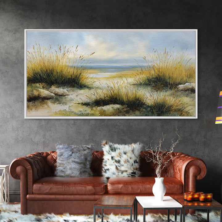 Desert Dunes under Pale Moon Framed Canvas Print, Landscape Art, Set of 3 Prints, Living Room Decor, Fine Art, Horizon, LAN-2x1-79