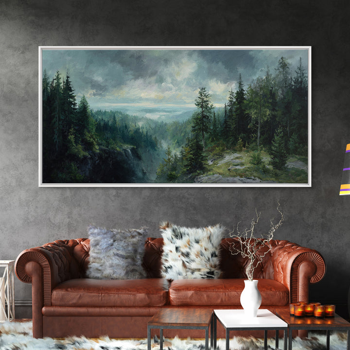 Waterfall Hidden in Dense Forest Framed Canvas Print, Landscape Art, Luxury Decor, Living Room Decor, Fine Art, Horizon, LAN-2x1-8