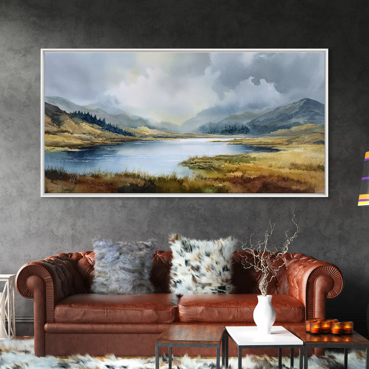 Rocky Scottish Highland Framed Canvas Print, Landscape Art, Farmhouse Decor, Living Room Decor, Horizon, Floral Wall Art, LAN-2x1-85