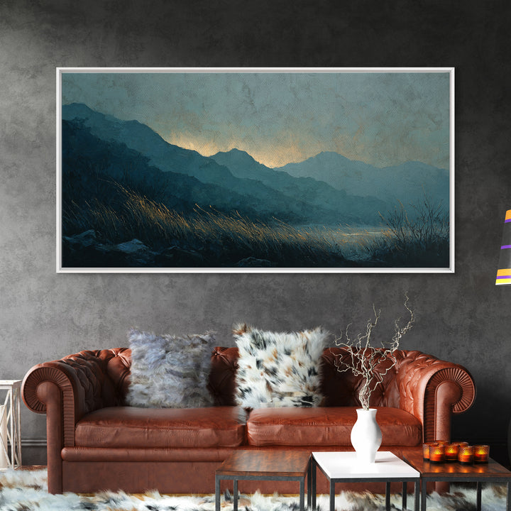 Misty Mountain Valley at Sunrise Canvas Print, Landscape Art, Abstract Wall Art, Living Room Decor, Fine Art, Horizon, LAN-2x1-93