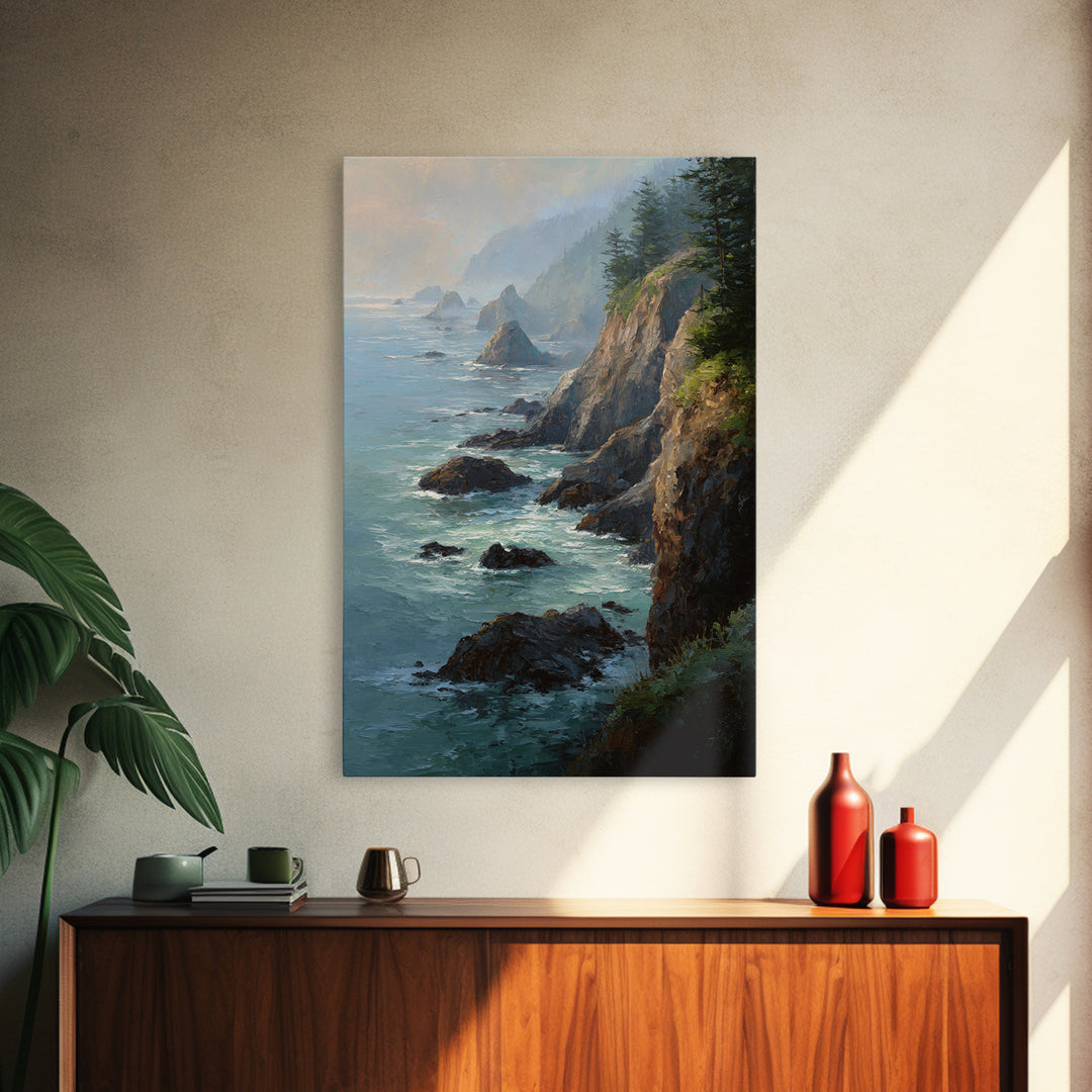 Coastal Cliffs with Crashing Waves Canvas Print, Landscape Art, Gallery Decor, Living Room Decor, Fine Art, Horizon, Wall Art, LAN-2x3-16